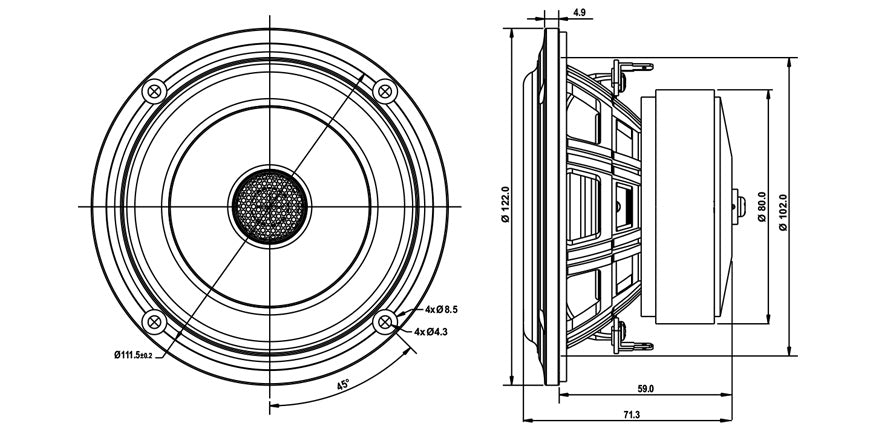 SB Acoustics SB12PFCR25-4-COAX drawing