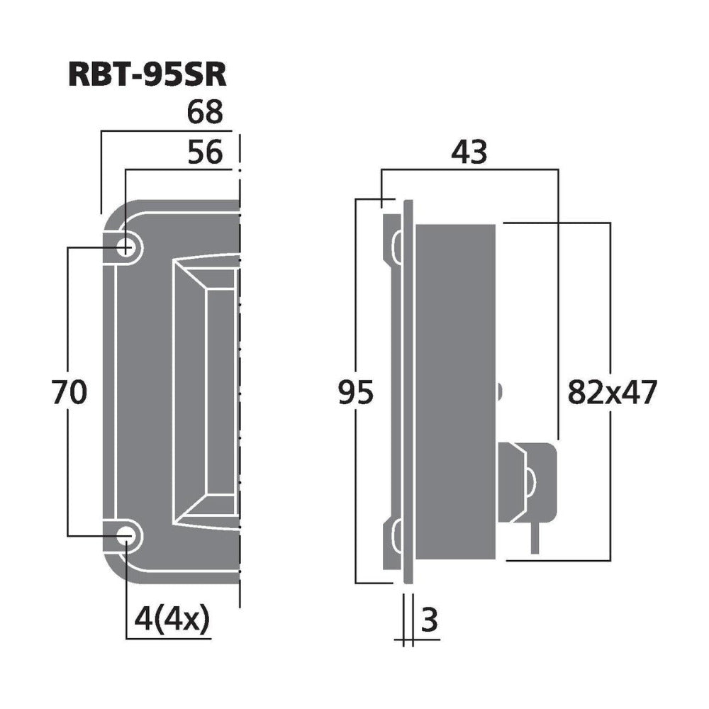 Monacor RBT-95SR Ribbon Tweeter Dimensions