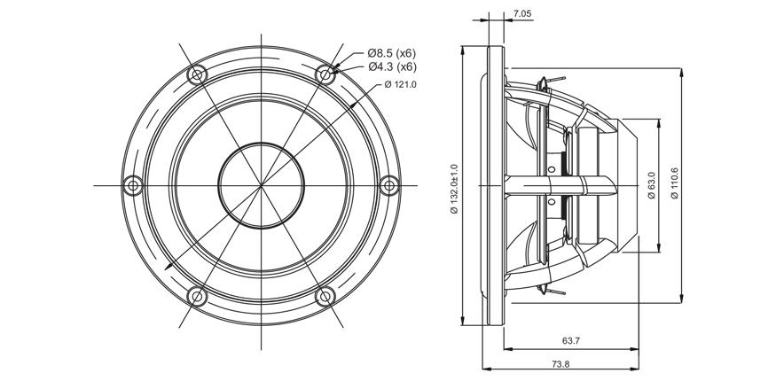SB Acoustics Satori MW13P-8 drawing